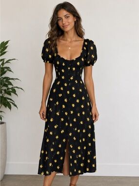 Beautiful Summer Full Length Women’s Lemon Dress Button Down Off The Shoulders M